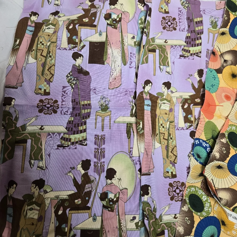 Asian prints Japan geisha cats assorted fabric pieces DIY quilting crafts sewing